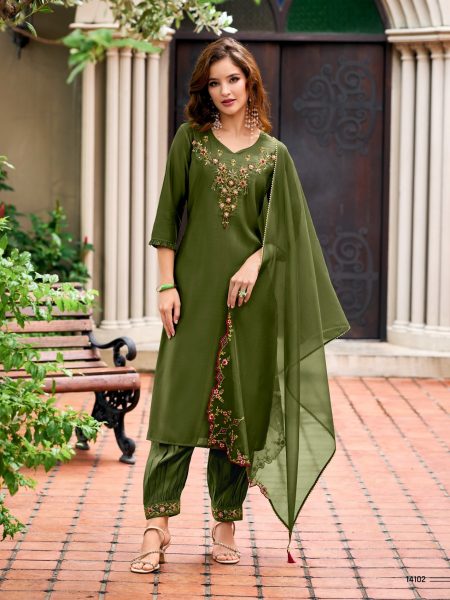 Afghani By Lily And Lali Designer Readymade Suits in Green Colour Readymade Suit