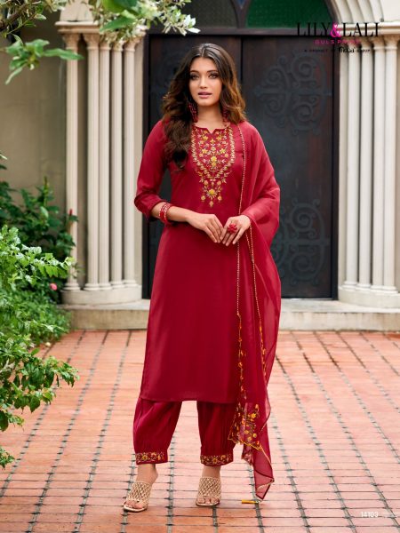 Afghani By Lily And Lali Designer Readymade Suits in Red Colour Readymade Suit