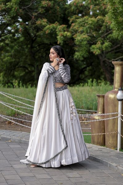 Cream Coloured Georgette with Sequence Work Woman Designer Party wear Lehenga Choli with Dupatta  