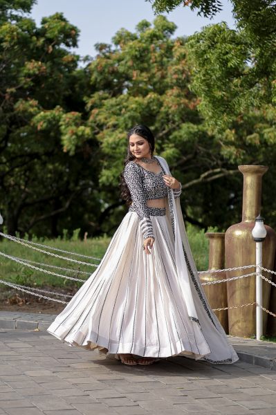 Cream Coloured Georgette with Sequence Work Woman Designer Party wear Lehenga Choli with Dupatta  Georgette Lehenga
