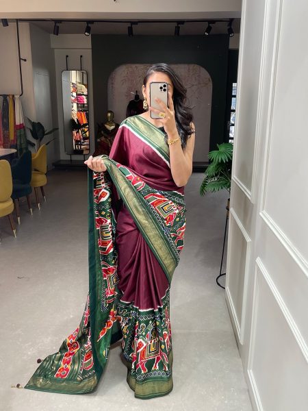 Colourful Maroon Dola Silk Saree Saree