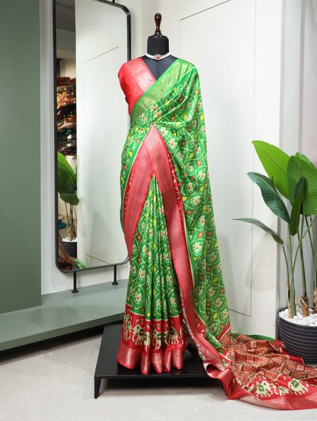 Green Dola Silk Saree With Patola Print Saree