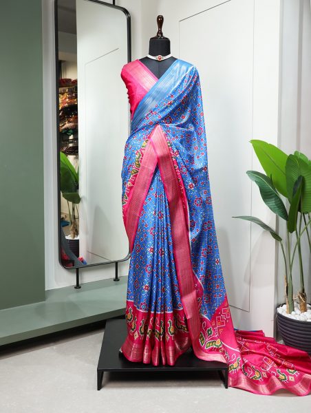 Colourful Dola Silk Saree With Patola Print Saree