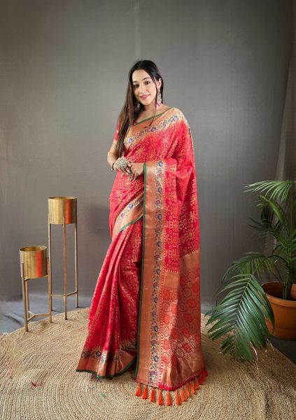 drape inPure bandhej patola Silk saree In Red Colour Saree