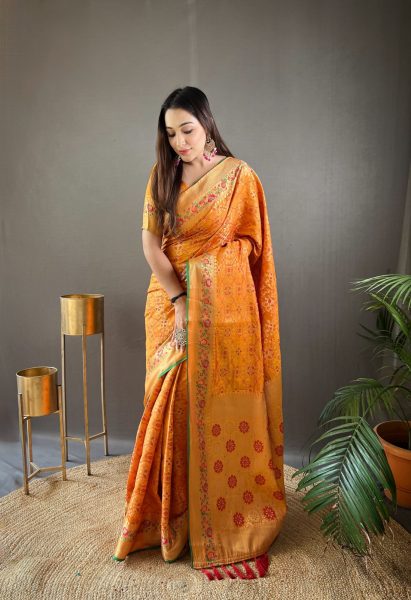 drape inPure bandhej patola Silk saree In Yellow Colour silk saree
