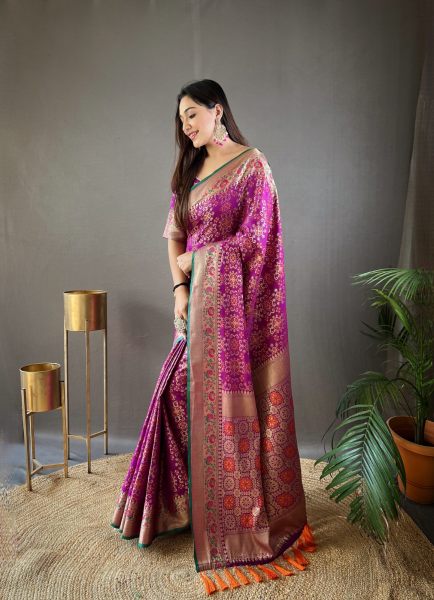 drape inPure bandhej patola Silk saree In Purple Colour silk saree