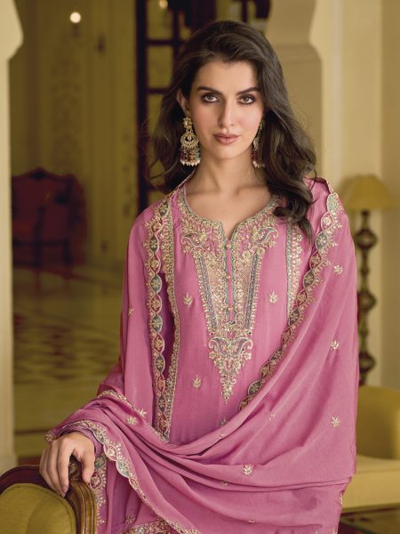 Eba lifestyle ayat heavy chinon embroidery pink unstitched suit 