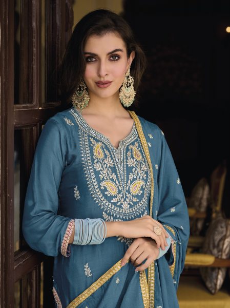 Eba lifestyle ayat heavy chinon embroidery blue unstitched suit Kurti & Gown