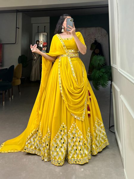 Elegant Designer Yellow Lehenga in Georgette Fabric Designer Lehenga