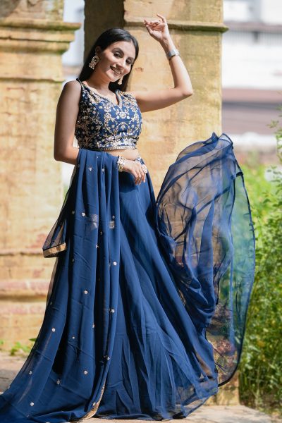 Equisite sequins and thread embroidery lehenga 