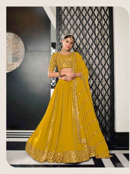 hubhkala Bridesmaid Vol 20 Georgette with Thread & Sequence Embroidery work Designer Lehenga choli collection In Yellow Colour Georgette Lehenga