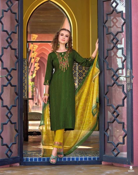 Lily & Lali Bandhej Series 10901 Viscose Rayon Readymade Suit Kurti & Gown