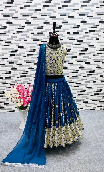 New fancy style designer sequence embroidery work kids lehenga 