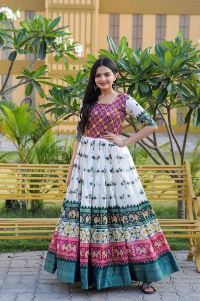 Patola silk gown with jacquard weaving print work beautiful gown 