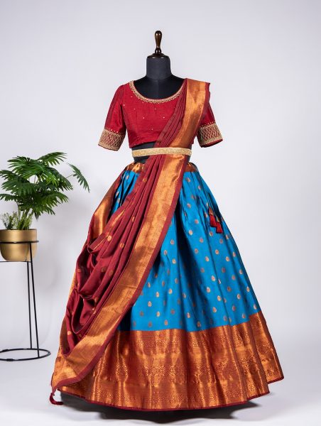 Weaving Silk Blue Pattu Stitched Lehenga Choli Pattu Lehenga