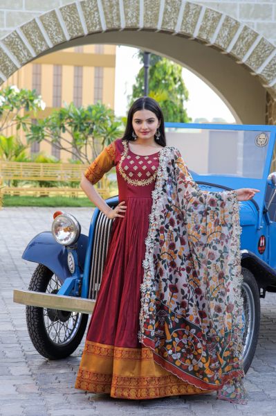 Premium Designer Silk Gown In Maroon colour Silk Gown