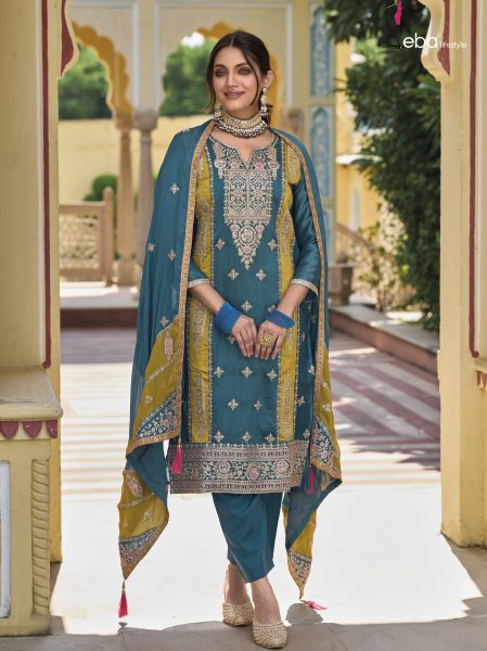 Sophia Premium silk with embroidery work blue unstitched salwar kameez Unstitched Suit