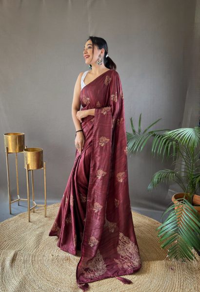Silk  With Zari Based Embroidery Maroon Colour Saree silk saree