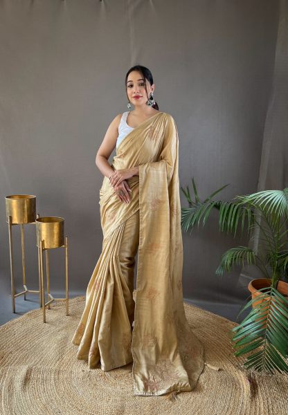 Silk  With Zari Based Embroidery Golden Colour Saree Saree