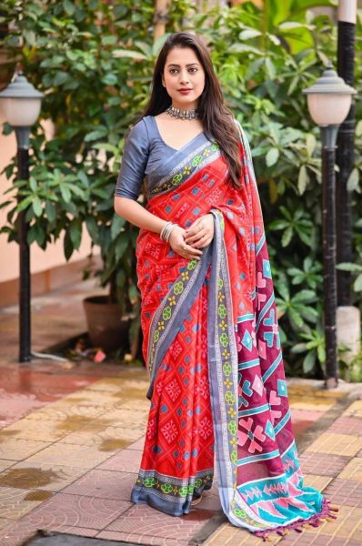Daily Wear Redish Soft Jute Silk Saree silk saree