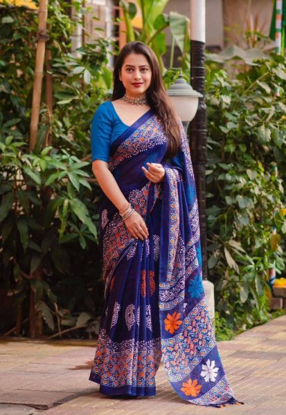 Daily Wear Blue Soft Jute Silk Saree silk saree