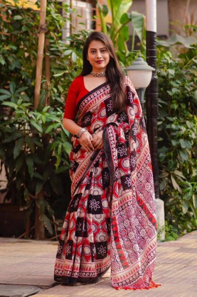 Daily Wear Red Soft Jute Silk Saree silk saree