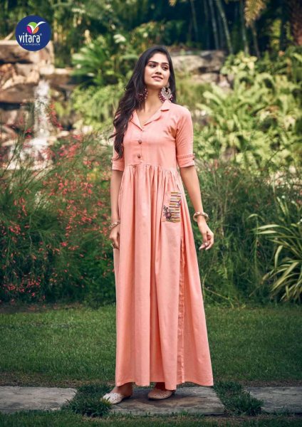 Vitara Fashion Sentro Series Cotton Weaving Long Gown In Pink Colour  Party Wear Gown