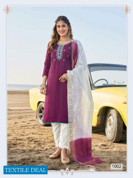 Viyaa Zoya Fancy Kurti With Bottom And Dupatta Catalogue In Rani Colour Kurta Set