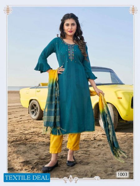 Viyaa Zoya Fancy Kurti With Bottom And Dupatta Catalogue In Teal Colour Kurta Set